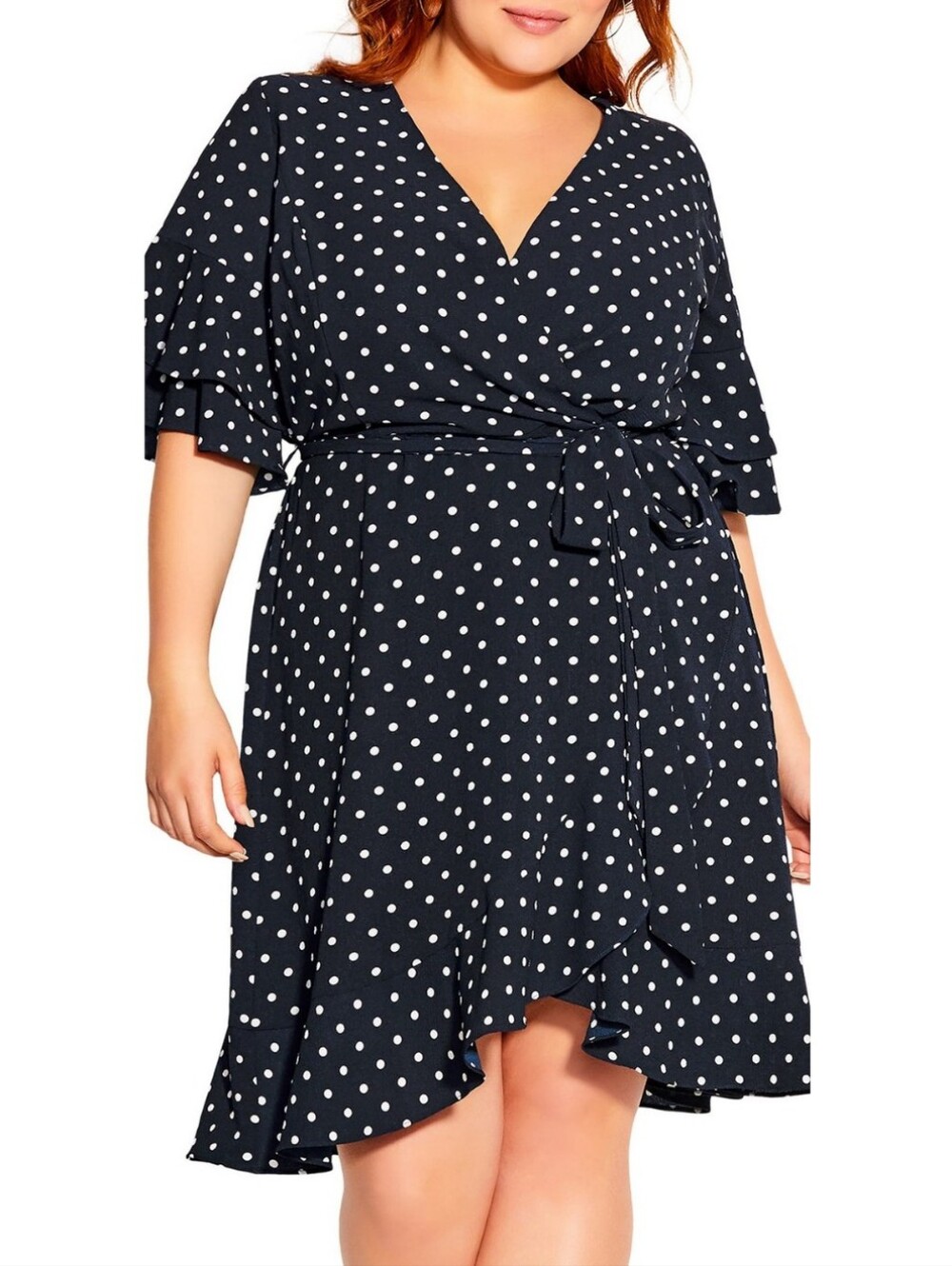 CITY CHIC Fresh Spot Black & White Polka Dot Faux Wrap Dress Size XXS/12